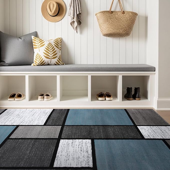 Rugshop Contemporary Modern Boxes for Home Office,Living Room,Bedroom,Kitchen Non Shedding Area Rug 3'3" x 5' Blue/Gray