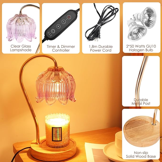 Flower Candle Warmer Lamp with Timer & Dimmer - Fits All Jar Scented Candles - Unique Birthday & Mother's Day Gift for Women，Mom，Her