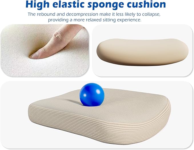 TRALT Ergonomic Office Chair - Desk Chair with Adjustable Lumbar Support Computer Chair - Mesh Comfy Chair with Flip-up Armrests - Gaming Chairs for Adults Home Office (Leather, Beige)