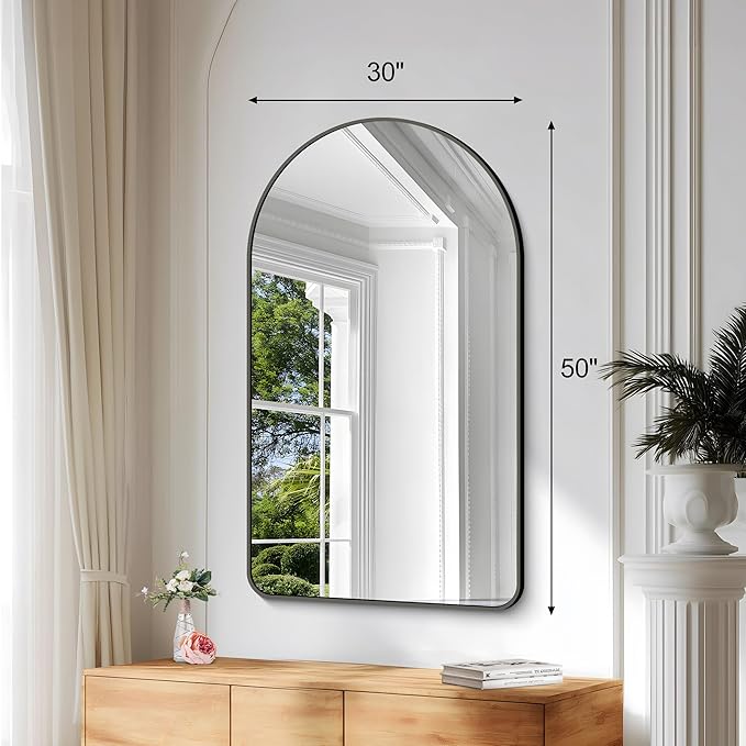 GLASHOM Arched Bathroom Mirror, 30"x50" Black Arched Mirror for Bathroom, Wall Mounted Mirror, Vanity Wall Mirror Metal Frame for Bedroom, Entryway, Living Room, Vertically Hanging