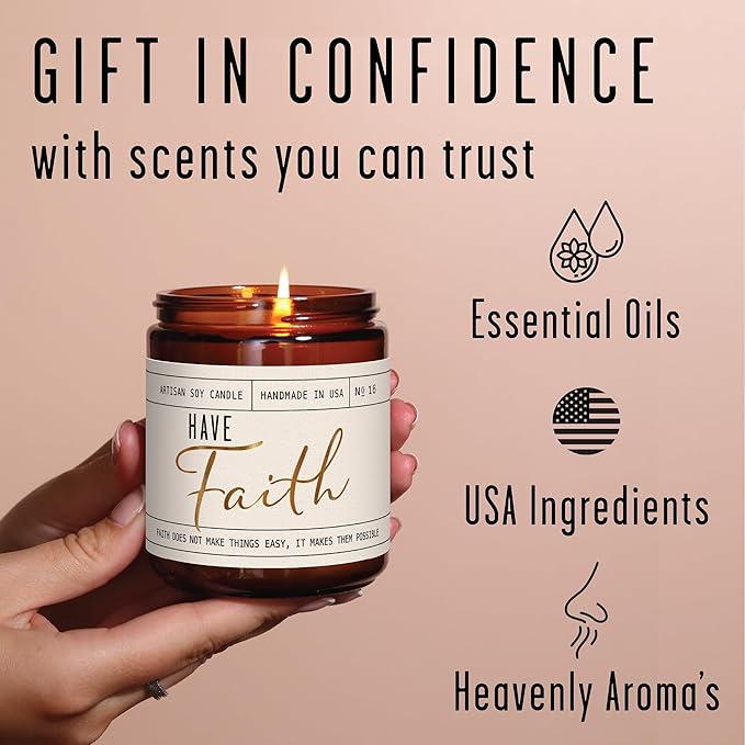 Christian Gifts for Women, Religious Gifts for Women - 'Have Faith' Candle, w/Lily of The Valley & Lavender I Spiritual Gift I Catholic Gift I 50Hr Burn, Made in The USA