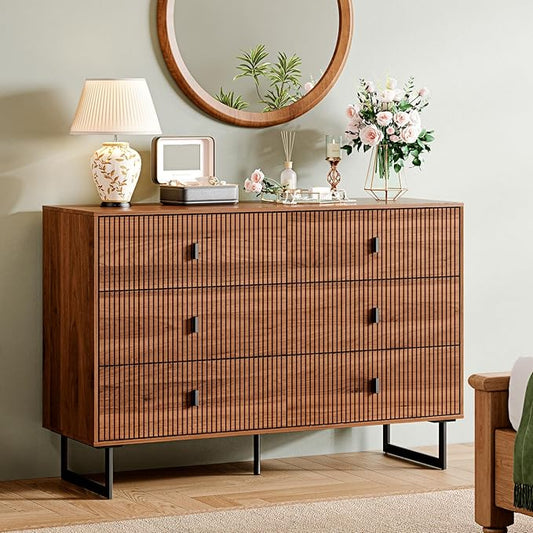 Modern Chest of Drawers with 6 Drawers,Deep Drawers,Clothes Organizer,Large Storage Cabinet for Living Room, Bedroom,Hallway,with Anti-Tipping Device,Brown