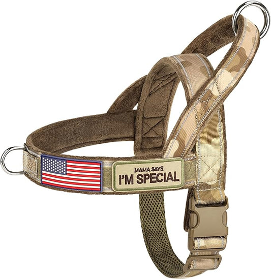 Forestpaw No Pull Dog Harness with Flannel Lining, Reflective Escape Proof Vest for Large Dogs, Quick Release Comfortable for Walking Training (Includes Patches),Brown Camo XL
