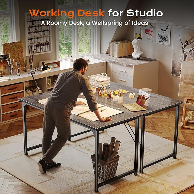 PRAISUN 48 X 24 Inch Computer Desk with Deeper Desktop, Gaming Office Writing Work Desk for Home Office, Study, Bedroom, Work from Home, Metal Frame, Grey