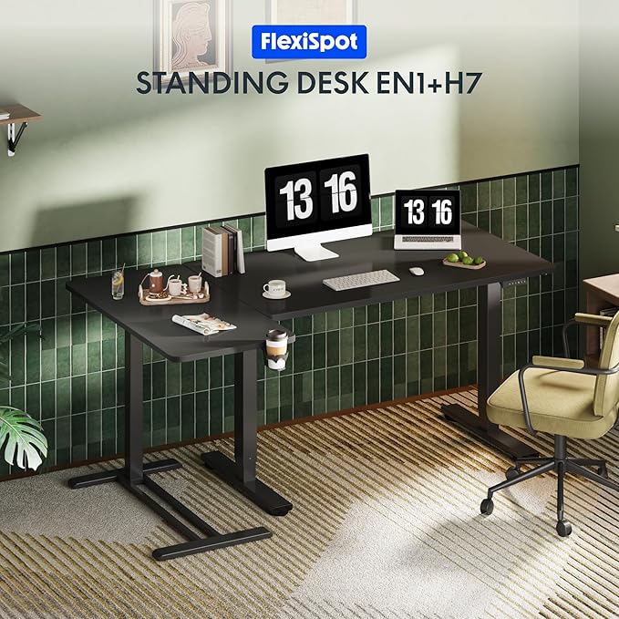 FLEXISPOT Adjustable C Table with Wheels, Mobile Snack Side End Table Sofa Couch Bedside Table Laptop Rolling Cart TV Tray Night Stand Small Space Side Table,(31.5" W x 17.7" D,Black)