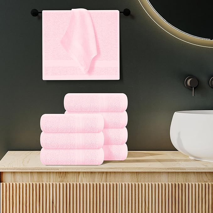 BOUTIQUO Ultra Soft Cotton Washcloths, Contains 12 Piece Face Cloths 12x12 inch, Ideal for Everyday use Face Towels, Compact & Lightweight Multi Purpose Washcloths - Pink