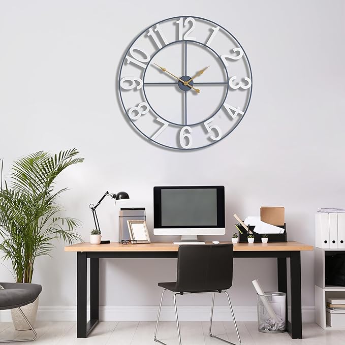 Sorbus 32-Inch Large Wall Clock – Decorative White Metal Clock with Gold Hands – Silent, Battery Operated, Modern Wall Decor for Living Room, Kitchen, or Office – Great Gift for Housewarming or Office