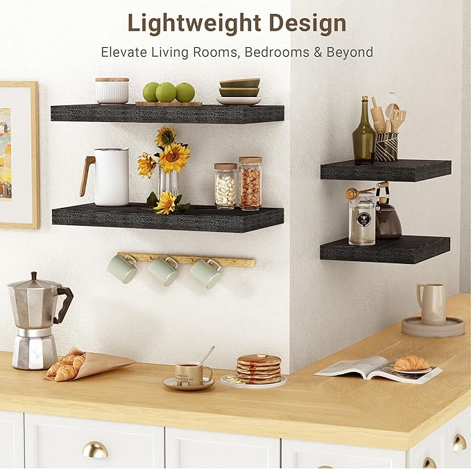 Vivelove 30 Inches Floating Shelves Wall Mounted, 10" Deep Wall Shelves for Bedroom, Bathroom, Living Room, Kitchen, Office, Home Decor, Modern Shelf, Set of 2, Black, 30x10.2x1.5