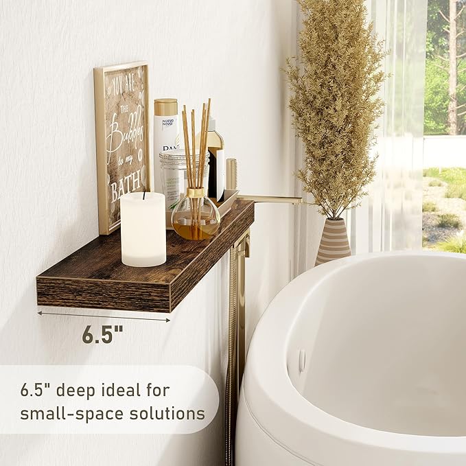 Floating Shelves Wall Shelf 30 Inch Long, Rustic Wood Bathroom Shelves 30 Inch, Farmhouse Home Decor Kitchen Living Room Bedroom Shelves Wall Mounted, 30 x 6.7 x 1.4 Inch, Set of 3, Rustic Brown