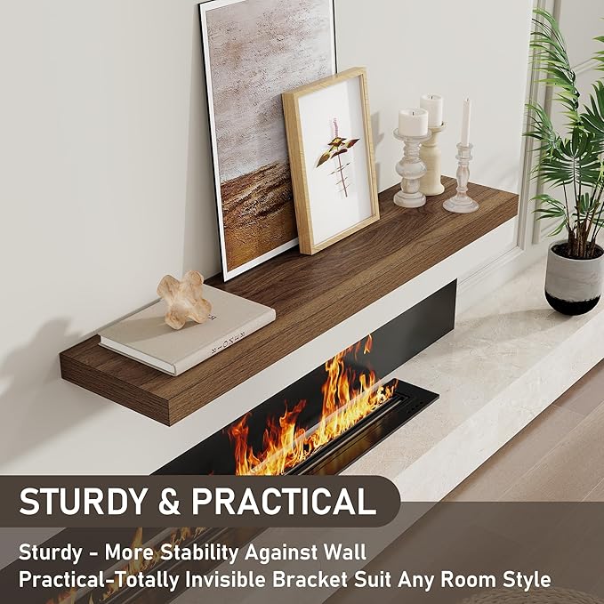 40" Floating Shelves for Wall, 8 Inch Deep Floating Shelf for Books, Deep Bathroom Shelves Wall Mounted, Rustic Display Shelf for Bathroom/Living Room/Bedroom/Kitchen Decor, Walnut Color, 2 Pack