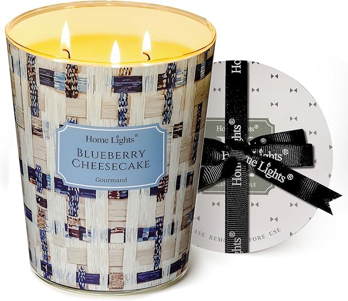 HomeLights Scented Candles for Women & Men, 34oz Candle Jars Aromatherapy 3-Wick Candle, Ideal for Rustic Modern Home Decor and Gifts, Blueberry Cheesecake