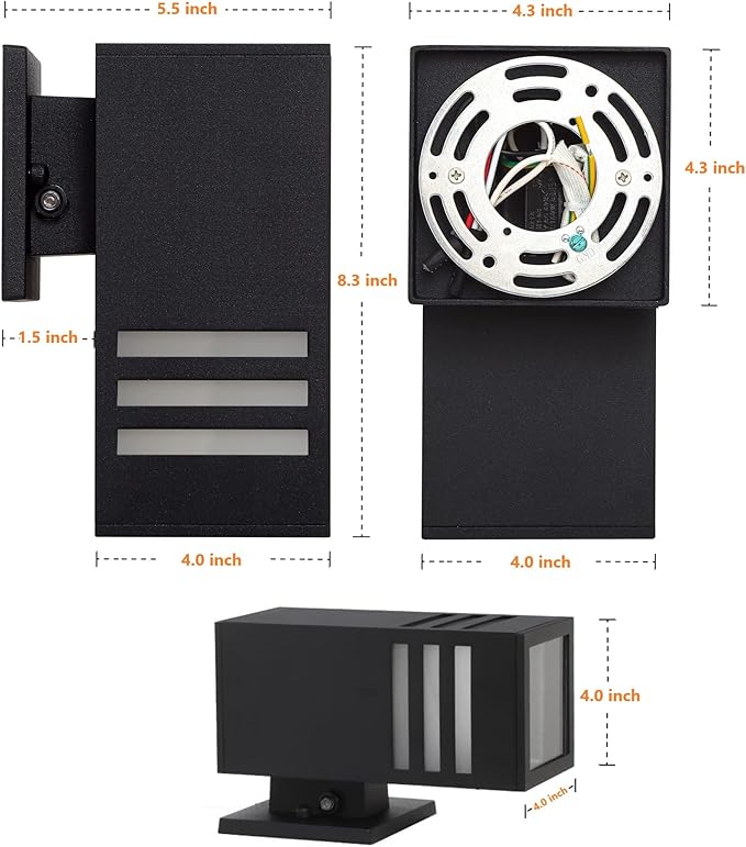 Dusk to Dawn Outdoor Wall Lantern, Exterior Lighting - ETL Listed, Aluminum Anti-Rust Waterproof Wall Mount Rectangular Design – Up/Down Photocell Outdoor Lighting for Porch, Garage or Patio