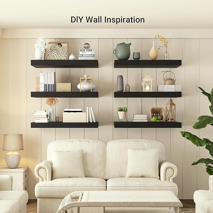 Heimlove 12 Inch Deep Floating Shelves, 72 x 12 inches Long, Large Extra Display & Storage Shelf, Rustic Wood Wall Shelves for Fireplace Mantel, Black - 1Pack