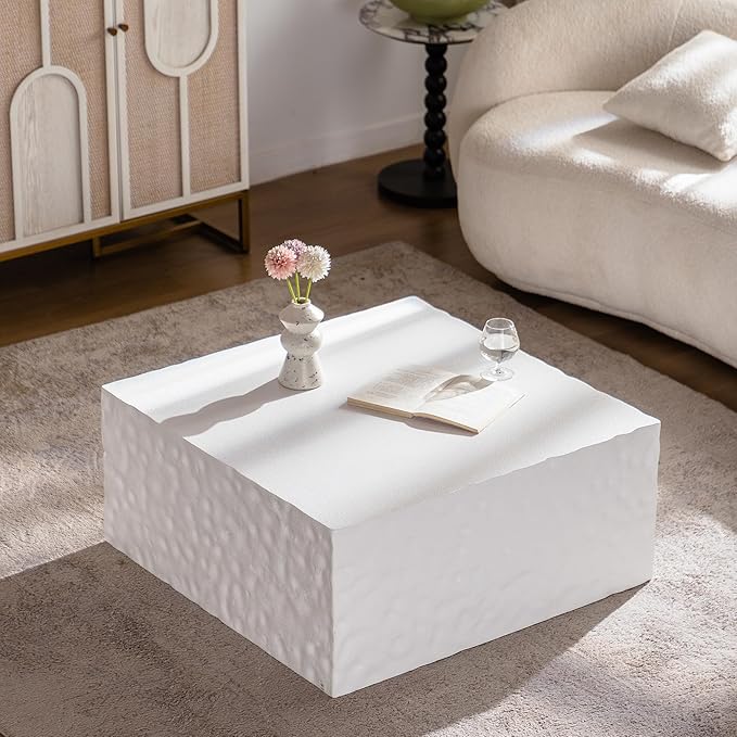 27.55" Square Coffee Table Modern Colour Combination Coffee Table for Living Room,Not Need Assembly,Creamy White