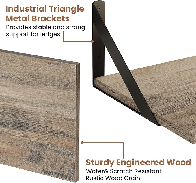 Axeman Floating Shelves for Wall, 16W x 8D Floating Shelves Set of 2, 8 Inch Deep Rustic Grey Wood Wall Mounted Shelves for Farmhouse Bookshelf Living Room Bedroom