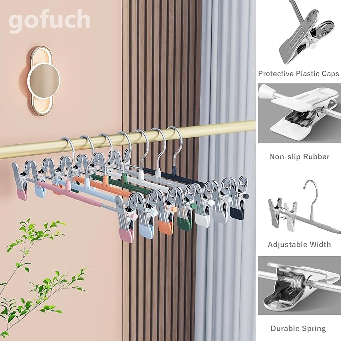 Pants Hangers with Clips - 20 Pack Heavy Duty, Non-Slip Adjustable Space Saving Skirt Hangers for Pants, Jeans, Shorts | White | 12 Inch