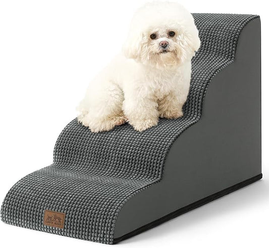 Dog Stairs for Small Dogs 19.7" H, Curved Dog Step for Puppy, Older or Cat, Medium Pet Ramp for Sofa, Couch or Bed, Ladder with High Density Foam, 15.7x28.3x19.7 inch, 4 Step, Charcoal Grey