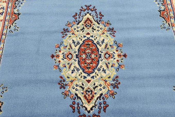 Unique Loom Reza Collection Traditional Persian Style Area Rug, 4 x 6 ft, Light Blue/Ivory