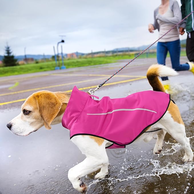 Mile High Life Dog Raincoat, Adjustable Waterproof Reflective Rain Jacket for Small Medium Large Dogs, Lightweight Breathable Pet Rain Coat with Leash Hole(Hot Pink,XS Chest 17-23")