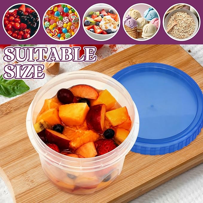 12 Pack Freezer Containers with Screw On Lids, 24 Oz Stackable Reusable Plastic Storage Container, Airtight Plastic Food Storage Containers with Twist Top Lids for Food Soup Jello Sauce