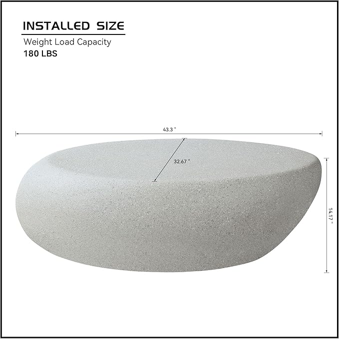 43.31" Fiberglass Elliptical Oval Coffee Table for Living Room Vintage Matte Rocks Center Table Front of The Sofa, No Need Assembly