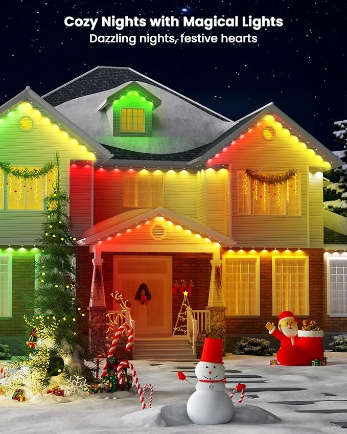 Gefolly Permanent Outdoor Lights Pro, 150ft with 90 RGBW Double-LED Lights 111 Scene Modes for Daily, Halloween, Christmas, IP67 Waterproof for Outdoor Decor, Works with Alexa, Google Assistant, White