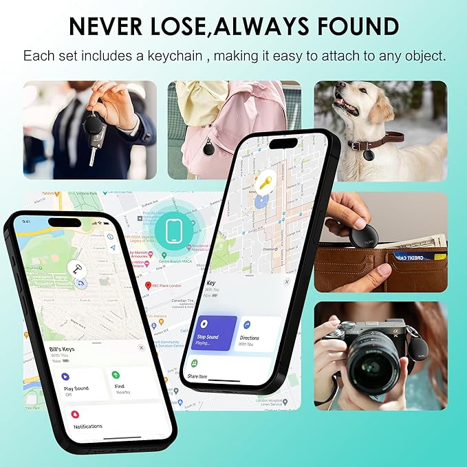 Air Tracker Tags-1 Pack: Bluetooth Tracker Works with Apple Find My (iOS Only), Key Finder and Smart Tag Locator for Luggage, Backpack, Suitcases, Pets, Replaceable Battery(Black)