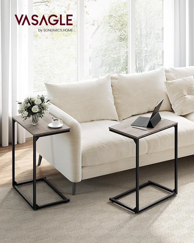 VASAGLE C Shape End Table, Small Coffee Table For Couch Or Sofa, Industrial Side Table In Living Room, Bedroom, 13.8 x 21.7 x 26 Inches, Greige and Classic Black ULNT052B02