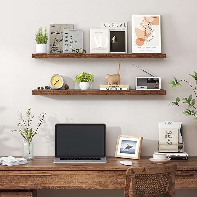 Heimlove 36 Inch Floating Shelves for Wall,Mounted Storage & Display Wood Shelves with Invisible Brackets,Hanging Shelf for Bedroom Living Room Kitchen Office,Set of 2,Rustic Brown