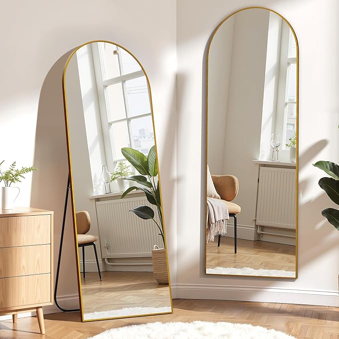 Arched Mirror Full Length, 59"x16" Body Mirrors with Shatter-Proof Glass, Mirror Full Length for Home Decor, Arch Aluminum Frame Mirrors for Bedroom Bathroom, Gold