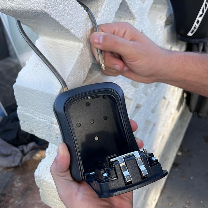 Iron Lock® Key Lock Box Portable with Cable Shackle & Wall Mount – Waterproof Metal Lock Box for Keys with 4-Digit Combination & Resettable Code – Indoor/Outdoor Key Safe (Black, Medium)