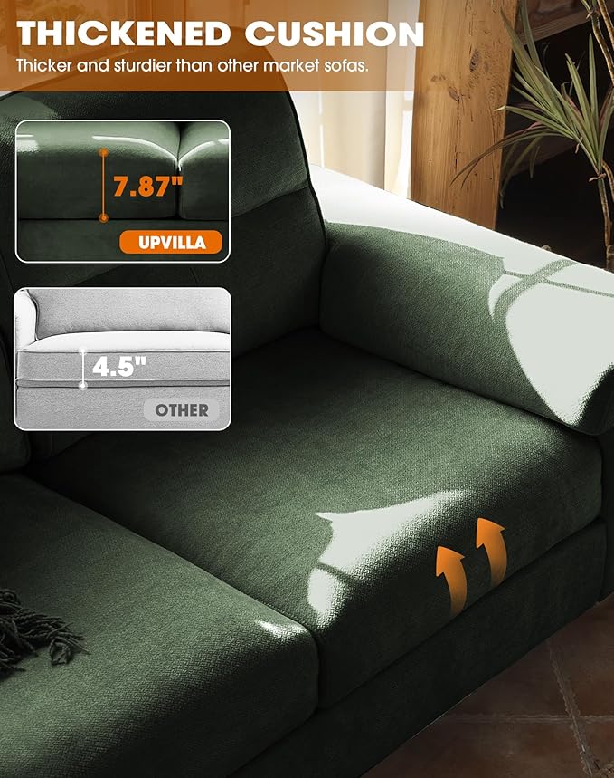 71.25" Modern Sofa Couch for Living Room, Deep Seat Sofas with 8”Cushion, Comfy 2-Seater Chenille Loveseat with Convertible Armrest, Removable Sofa Cover, High Leg(Green)