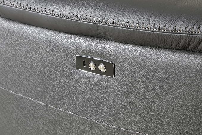 Blackjack Furniture Venice Top Grain Italian Leather Power Recliner Chair with Adjustable Headrest Modern Luxury Seating for Living Room Lounge, Dark Grey