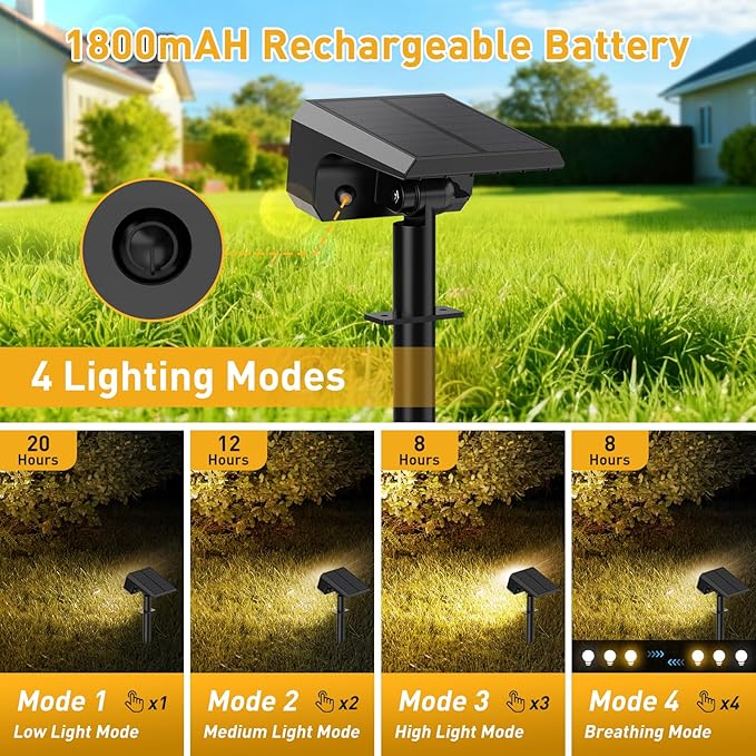 Solar Spot Lights Outdoor Waterproof IP65, [12 Pack/100 LED/4 Modes] Solar Landscape Spotlights, Auto On/Off High Lumens Spot Lights for Outside Yard Garden Pathway(Warm White)
