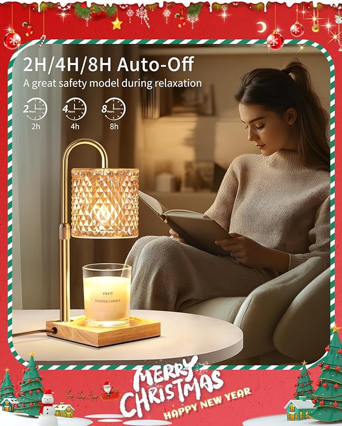 Candle Warmer Lamp with Timer Dimmer Adjustable Height, Candle Warmer with 2 Bulbs for Jar Candles, Home Decor, Birthday Gifts for Women
