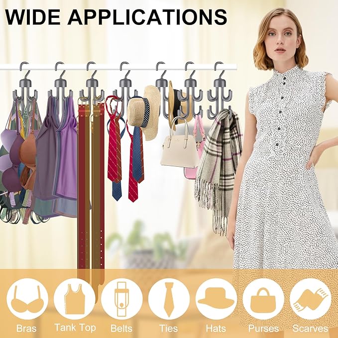 3Pcs Tank Top Hanger, Rotatable Bra Hangers for Closet Organizer, Max 72 Storage Capacity Belt Hanger, Plastic Space Saving Closet Organizers Apartment Dorm Essentials for Bra (2, Grey)