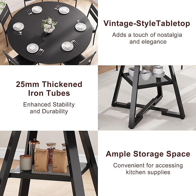 51'' Round Dining Table for 6,Kitchen Dining Room Circle Dinner Pedestal Table,Space Saving Wood Kitchen & Dining Room Furniture (Black, 51In)