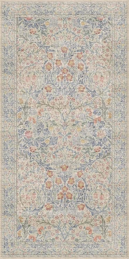 Washable Bathroom Rug 2x4 Non Slip - Beige Blue Small Rugs Front Door Rugs Indoor, Vintage Cream Floral Style Rug for Kitchen, Laundry, Perfect for Entryway Décor