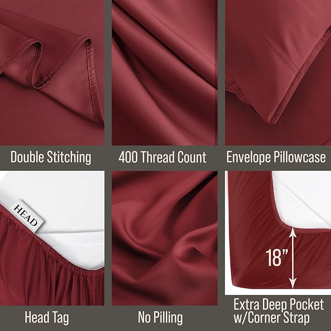 Bella Coterie Luxury Bamboo Viscose 34” Split Top King Size Sheet Set | 1 Fitted Sheet for Sleep Number & Adjustable Beds | 100% Organically Grown | Cooling & Soft | 18” Deep Pocket [Merlot]