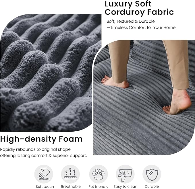 Convertible Sofa Bed,79'' Foldable Sleeper Lounge Modular Couch Comfort Compression Sofa Loveseat for Small Spaces Comfort for Apartment Bedroom (Corduroy Fabric, Dark Grey1)