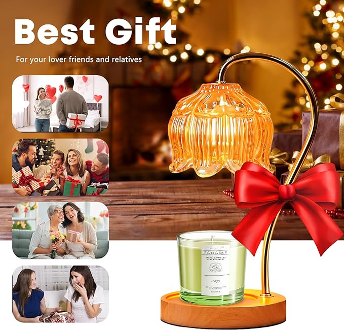 GEEZO Fragrance Candle Warmer Lamp，Electric Candle Warmer with Timer & Dimmer，Mom Christmas Birthday Gifts for Women, House Warming Gifts New Home Bedroom Decor