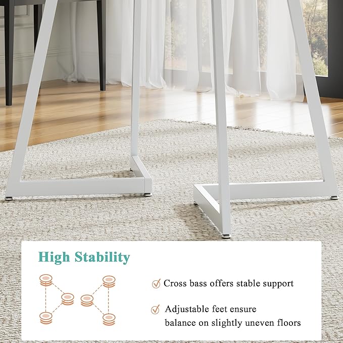 VECELO 35" Round Dining Table for 4, Wood-Grain Tabletop & Heavy-Duty Steel Frame, for Kitchen, Living Room, Easy Assembly, Natural & White