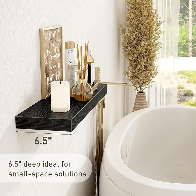 Fun Memories 30 Inch Floating Shelves Set of 3, Farmhouse Black Wall Shelves for Kitchen, Living Room, Wall Mounted Bathroom Shelves in Black, 30 x 6.7 x1.4 Inch