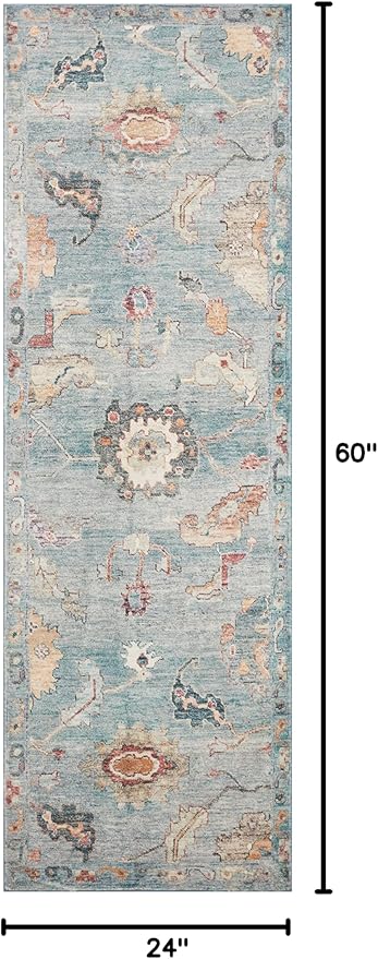 Loloi Margot Collection MAT-06 Denim/Multi 2'-0" x 5'-0" Accent Rug feat. CloudPile, No-Shed Easy Clean Large Patterned Area Rug for Living Room, Bedroom, Dining Area