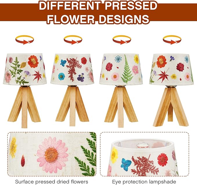 Hortsun Pressed Flower Lamp Vintage Table Small Lamp Cottagecore Decor Boho Night Light Decorative Rustic Night Light for Bedroom, Living Room or Office, Christmas Gift for Women(Triangle Style)