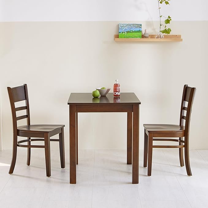 Livinia Cabin Wooden Dining Chairs Set of 2, Solid Malaysian Oak Wood Seat Ladder Back Armless Side Chairs (Walnut)