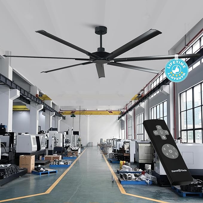 Industrial Ceiling Fans with Remote Control, 100 Inch Black Big Ceiling Fans without Lights for Living Room Shop Garage Bedroom Indoor Outdoor, 6-Speed Reversible DC Motor, Dimmable, 3CCT, Timer