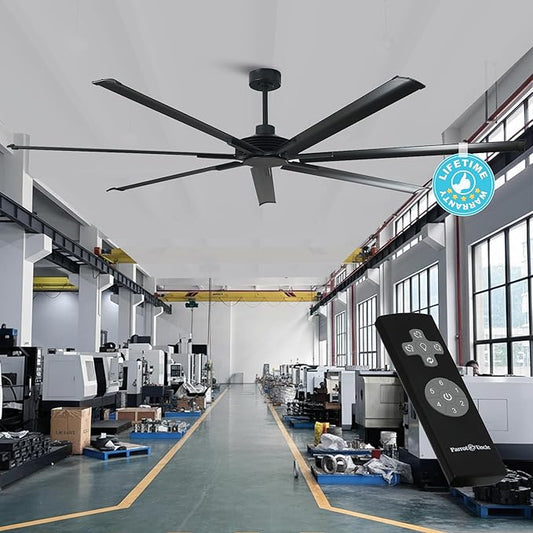 Industrial Ceiling Fans with Remote Control, 100 Inch Black Big Ceiling Fans without Lights for Living Room Shop Garage Bedroom Indoor Outdoor, 6-Speed Reversible DC Motor, Dimmable, 3CCT, Timer