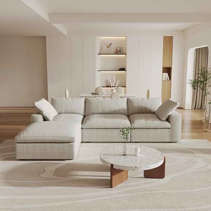 Cloud Modular Sectional Sofa with Storage Ottoman,120.45" L Shaped Couch for Living Room,Down Filled Convertible Couch Deep Seat for Office Apartment,Covers Washable&Replaceable,Khaki