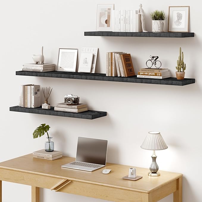 Vivelove 55 Inches Floating Shelves Wall Mounted, 10" Deep Wall Shelves for Bedroom, Bathroom, Living Room, Kitchen, Office, Home Decor, Modern Shelf, Set of 2, Black, 55x10.2x1.5